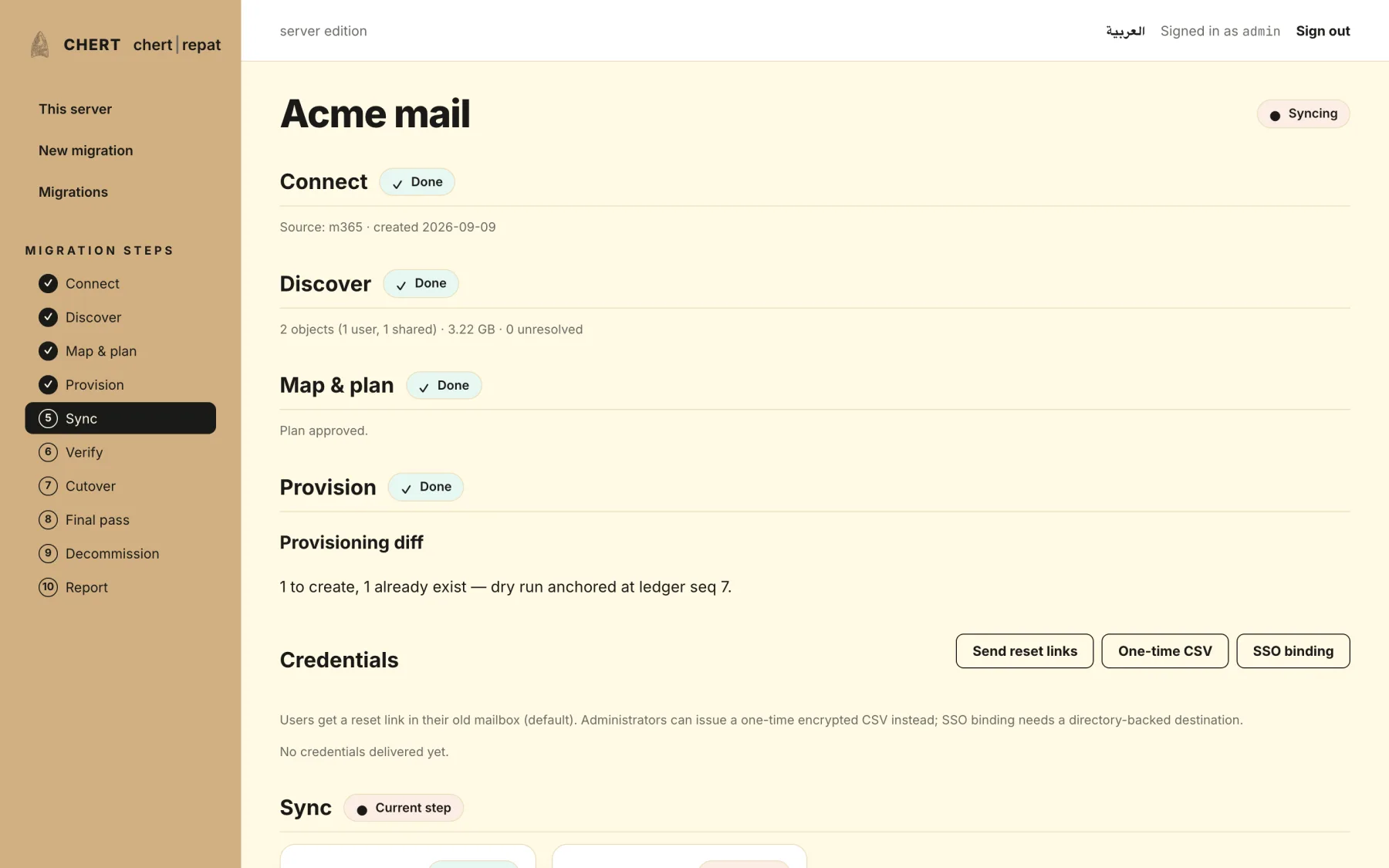 A migration in flight — waves, tasks and the signed report